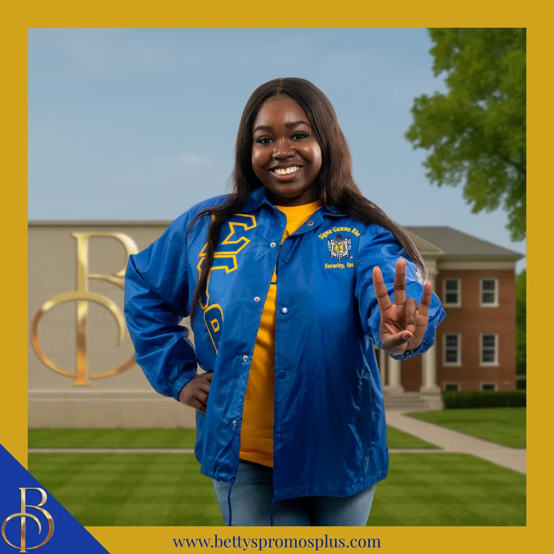 Sigma Gamma Rho ΣΓΡ Double-Stitched Embroidered Windbreaker Line Jacket-Sigma Gamma Rho Paraphernalia-Sigma Gamma Rho Line Jacket-Betty's Promos Plus
