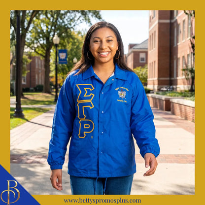 Sigma Gamma Rho ΣΓΡ Double-Stitched Embroidered Windbreaker Line Jacket-Sigma Gamma Rho Paraphernalia-Sigma Gamma Rho Line Jacket-Betty's Promos Plus