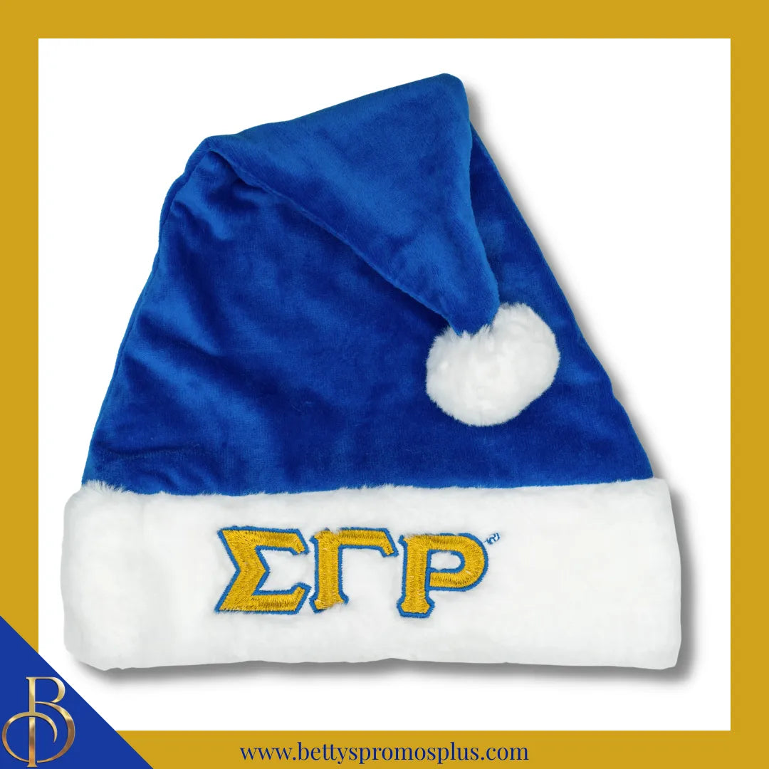 Sigma Gamma Rho ΣΓΡ Embroidered Greek Letters Deluxe Santa Hat-Blue-Standard - 25"-Sigma Gamma Rho Paraphernalia-Sigma Gamma Rho Hats-Betty's Promos Plus