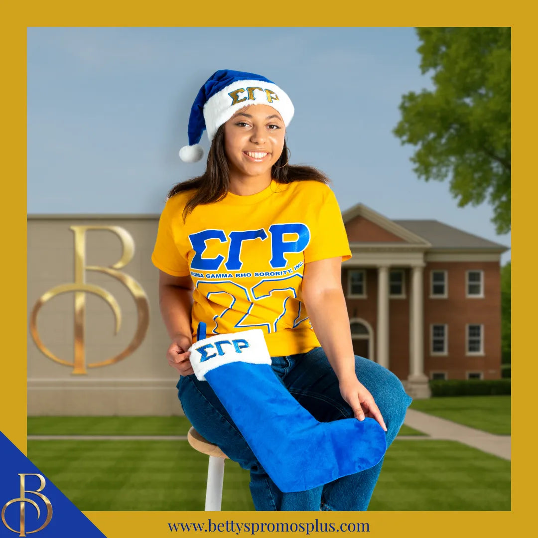 Sigma Gamma Rho ΣΓΡ Embroidered Greek Letters Deluxe Santa Hat-Sigma Gamma Rho Paraphernalia-Sigma Gamma Rho Hats-Betty's Promos Plus