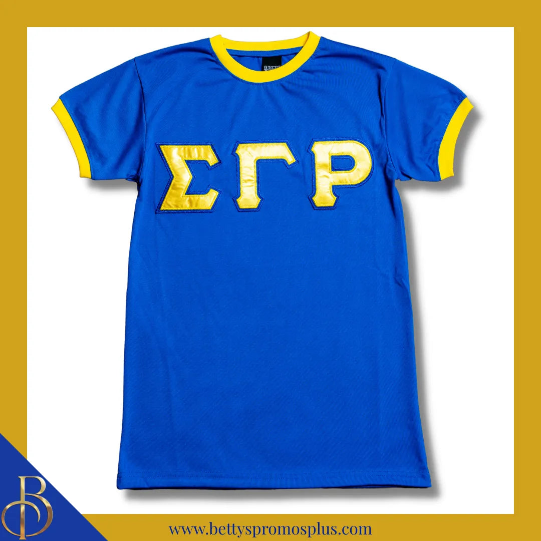 Sigma Gamma Rho ΣΓΡ Embroidered Ringer T-Shirt-Blue-Small-Sigma Gamma Rho Paraphernalia-Sigma Gamma Rho T-Shirts-Betty's Promos Plus