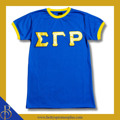 Sigma Gamma Rho ΣΓΡ Embroidered Ringer T-Shirt-Blue-Small-Sigma Gamma Rho Paraphernalia-Sigma Gamma Rho T-Shirts-Betty's Promos Plus