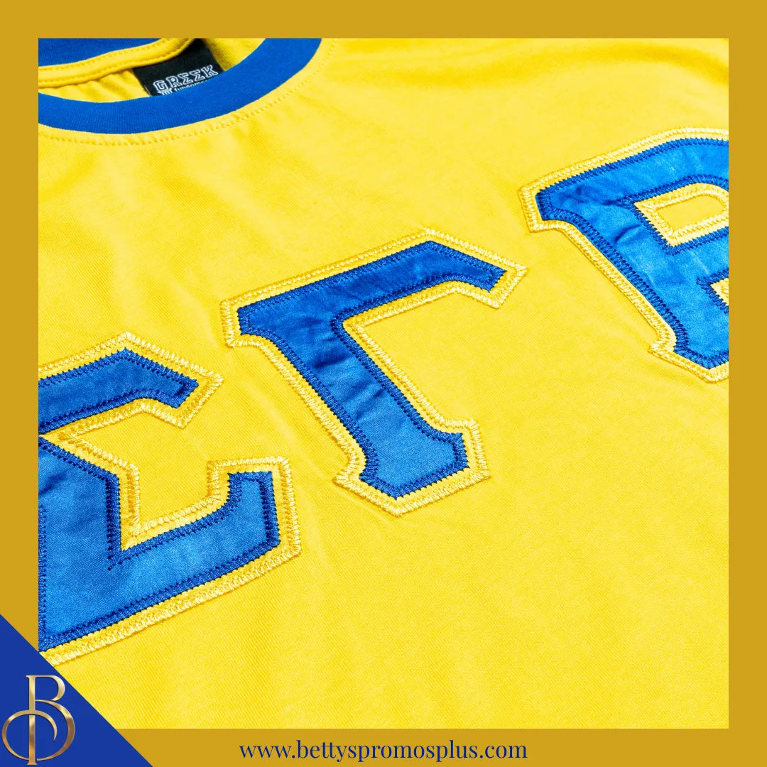 Sigma Gamma Rho ΣΓΡ Embroidered Ringer T-Shirt-Sigma Gamma Rho Paraphernalia-Sigma Gamma Rho T-Shirts-Betty's Promos Plus