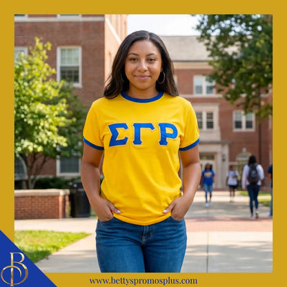 Sigma Gamma Rho ΣΓΡ Embroidered Ringer T-Shirt-Sigma Gamma Rho Paraphernalia-Sigma Gamma Rho T-Shirts-Betty's Promos Plus