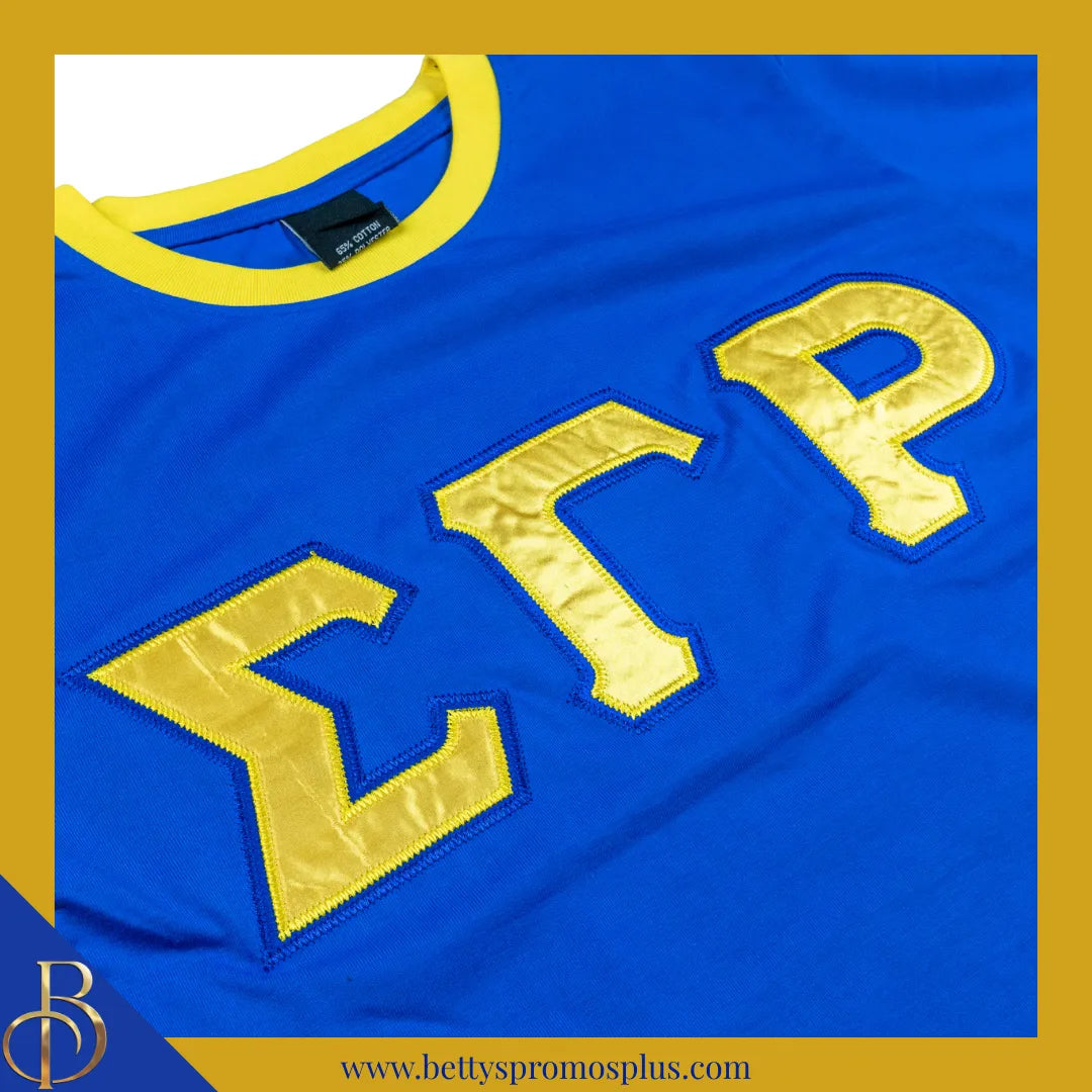 Sigma Gamma Rho ΣΓΡ Embroidered Ringer T-Shirt-Sigma Gamma Rho Paraphernalia-Sigma Gamma Rho T-Shirts-Betty's Promos Plus