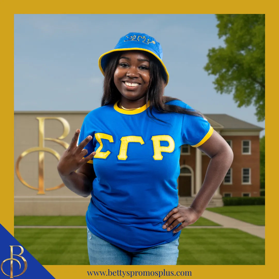 Sigma Gamma Rho ΣΓΡ Embroidered Ringer T-Shirt-Sigma Gamma Rho Paraphernalia-Sigma Gamma Rho T-Shirts-Betty's Promos Plus