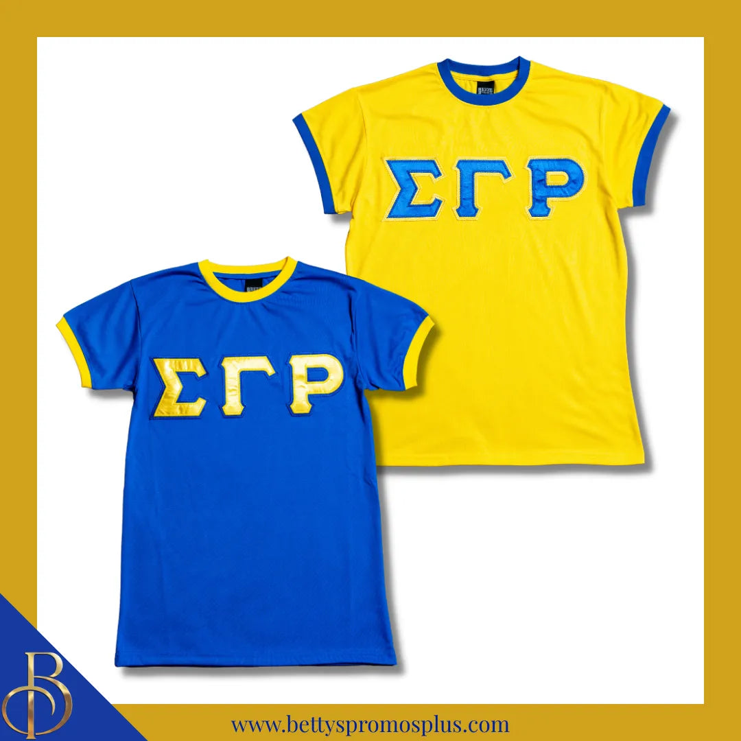 Sigma Gamma Rho ΣΓΡ Embroidered Ringer T-Shirt-Sigma Gamma Rho Paraphernalia-Sigma Gamma Rho T-Shirts-Betty's Promos Plus