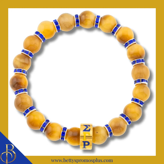 Sigma Gamma Rho ΣΓΡ Gold Marbled Beaded Bracelet with Rhinestone Spacers-Gold-Sigma Gamma Rho Paraphernalia-Sigma Gamma Rho Bracelet-Betty's Promos Plus