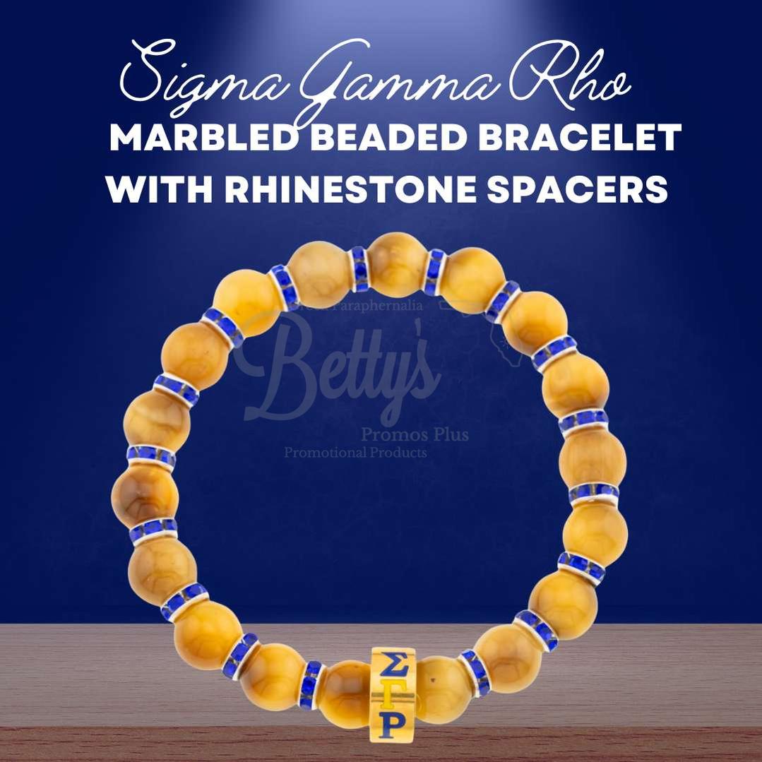 Sigma Gamma Rho ΣΓΡ Gold Marbled Beaded Bracelet with Rhinestone Spacers-Sigma Gamma Rho Paraphernalia-Sigma Gamma Rho Bracelet-Betty's Promos Plus