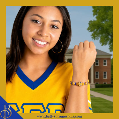 Sigma Gamma Rho ΣΓΡ Gold Marbled Beaded Bracelet with Rhinestone Spacers-Sigma Gamma Rho Paraphernalia-Sigma Gamma Rho Bracelet-Betty's Promos Plus