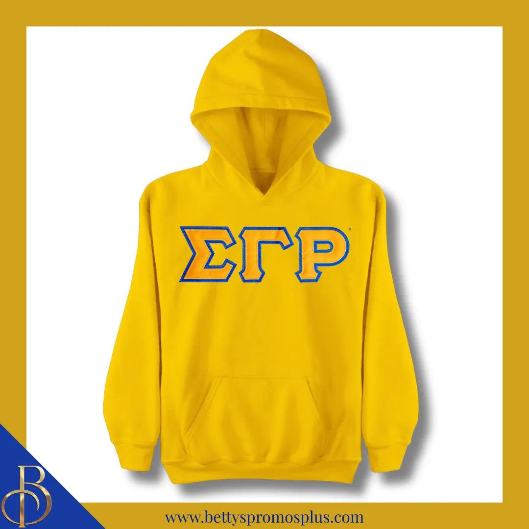 Sigma Gamma Rho ΣΓΡ Greek Letter Double-Stitched Embroidered Hoodie-Gold-Small-Sigma Gamma Rho Paraphernalia-Sigma Gamma Rho Hoodie-Betty's Promos Plus