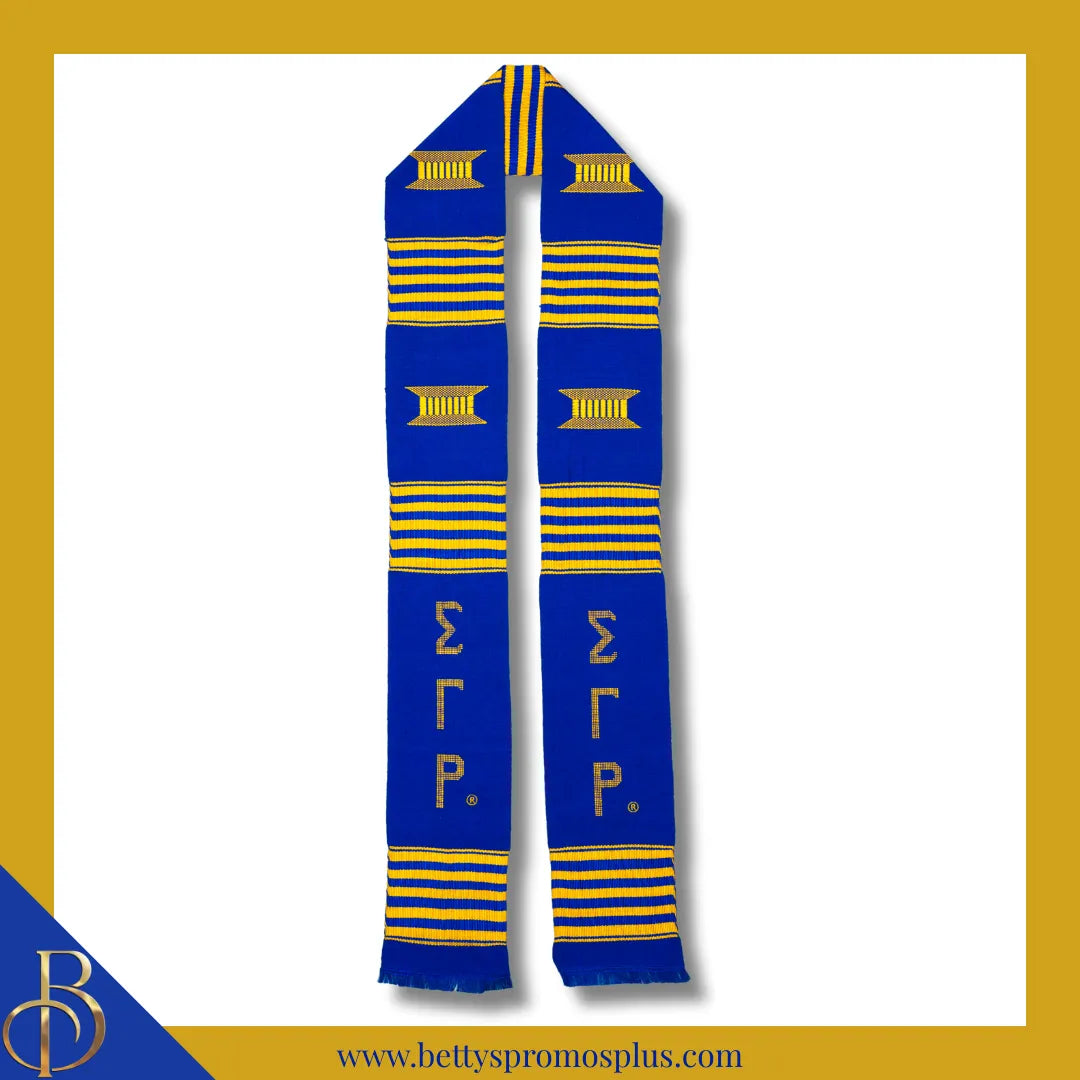 Sigma Gamma Rho ΣΓΡ Greek Letters Kente Cloth Graduation Stole-Blue-Sigma Gamma Rho Paraphernalia-Sigma Gamma Rho Graduation Stole-Betty's Promos Plus