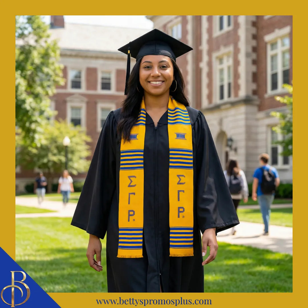Sigma Gamma Rho ΣΓΡ Greek Letters Kente Cloth Graduation Stole-Sigma Gamma Rho Paraphernalia-Sigma Gamma Rho Graduation Stole-Betty's Promos Plus