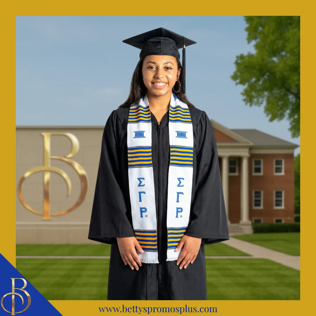 Sigma Gamma Rho ΣΓΡ Greek Letters Kente Cloth Graduation Stole-Sigma Gamma Rho Paraphernalia-Sigma Gamma Rho Graduation Stole-Betty's Promos Plus