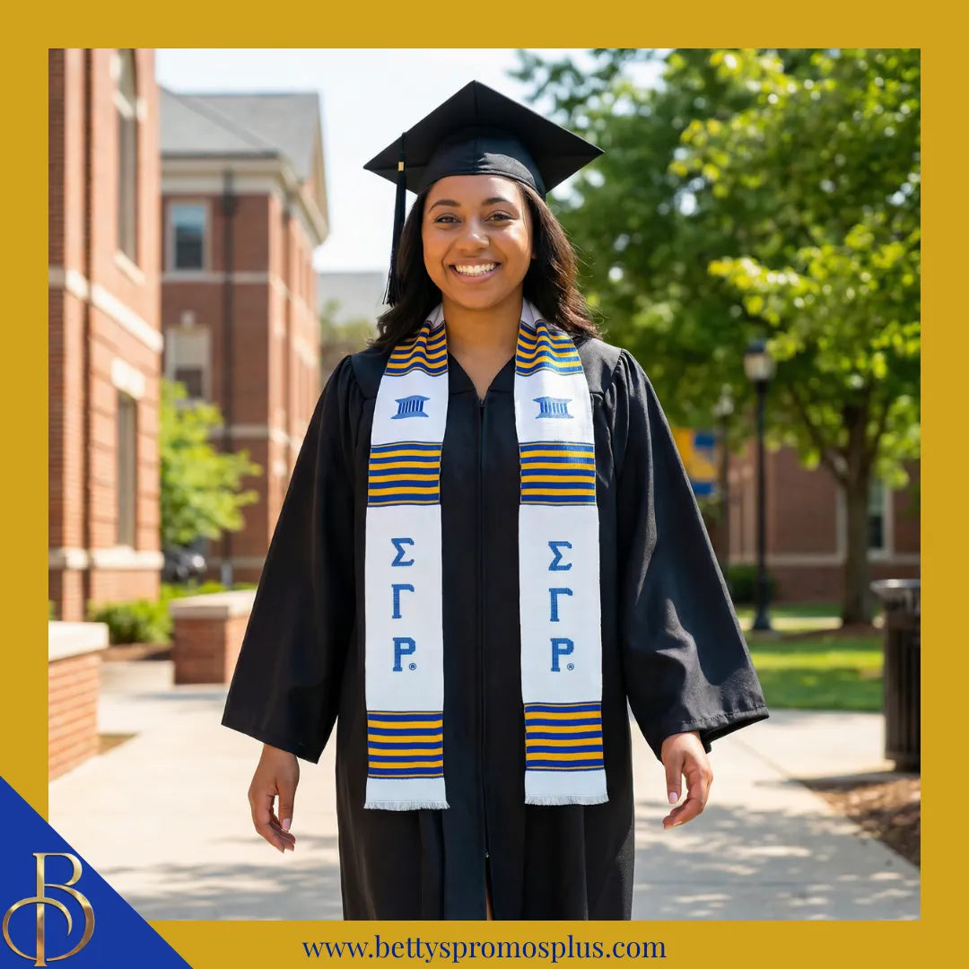 Sigma Gamma Rho ΣΓΡ Greek Letters Kente Cloth Graduation Stole-Sigma Gamma Rho Paraphernalia-Sigma Gamma Rho Graduation Stole-Betty's Promos Plus