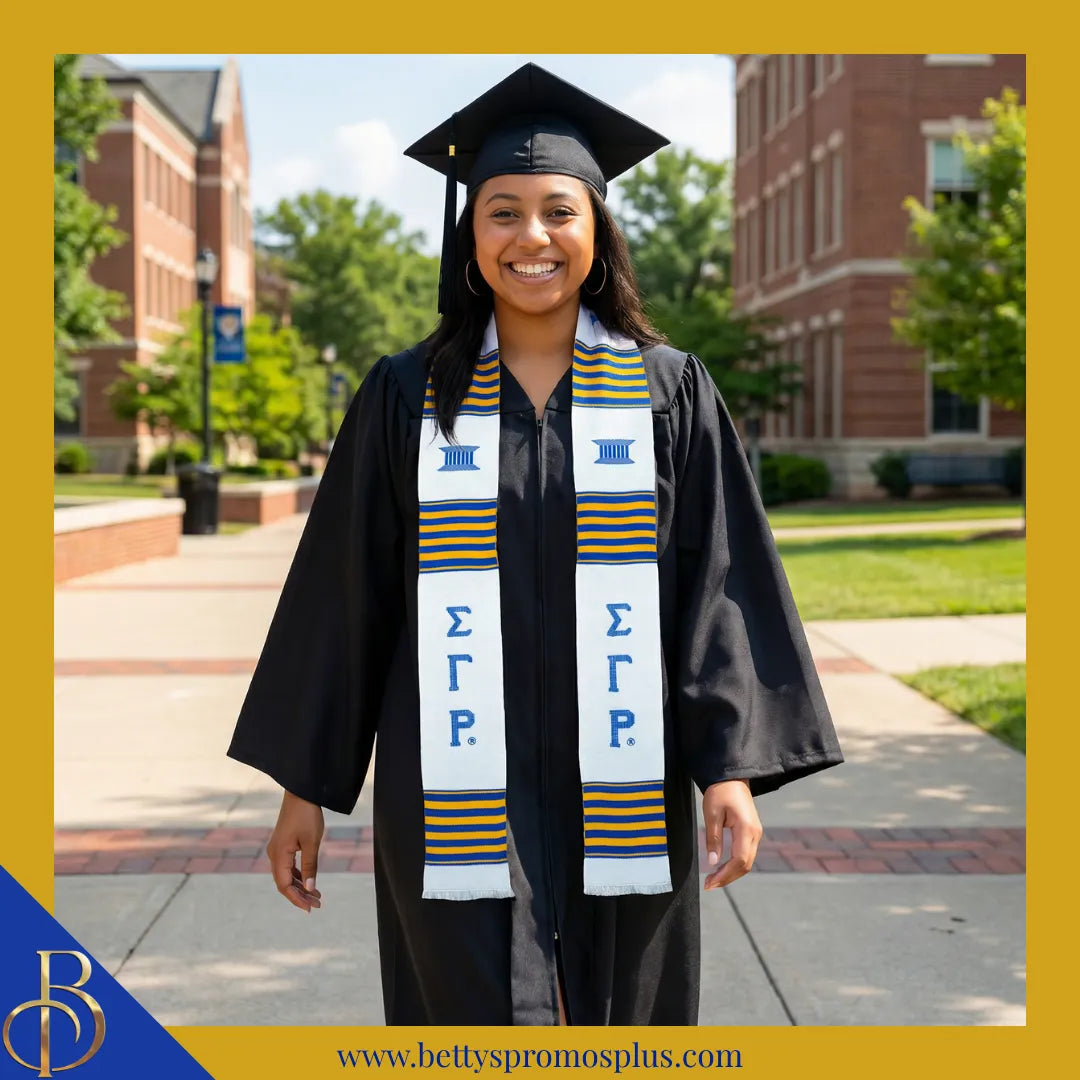 Sigma Gamma Rho ΣΓΡ Greek Letters Kente Cloth Graduation Stole-Sigma Gamma Rho Paraphernalia-Sigma Gamma Rho Graduation Stole-Betty's Promos Plus