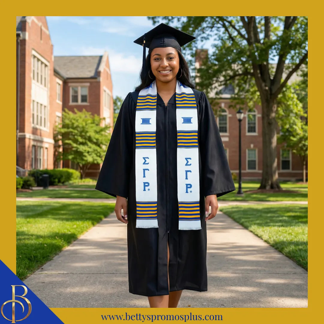 Sigma Gamma Rho ΣΓΡ Greek Letters Kente Cloth Graduation Stole-Sigma Gamma Rho Paraphernalia-Sigma Gamma Rho Graduation Stole-Betty's Promos Plus
