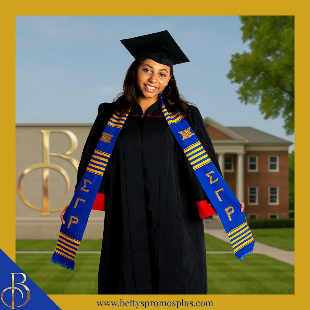 Sigma Gamma Rho ΣΓΡ Greek Letters Kente Cloth Graduation Stole-Sigma Gamma Rho Paraphernalia-Sigma Gamma Rho Graduation Stole-Betty's Promos Plus