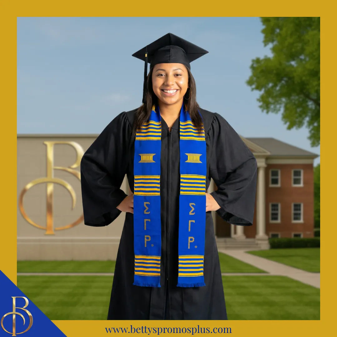Sigma Gamma Rho ΣΓΡ Greek Letters Kente Cloth Graduation Stole-Sigma Gamma Rho Paraphernalia-Sigma Gamma Rho Graduation Stole-Betty's Promos Plus