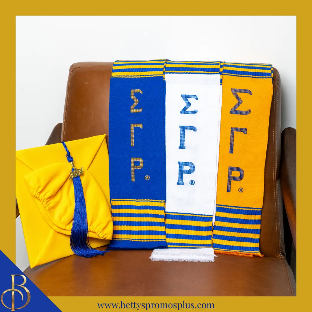Sigma Gamma Rho ΣΓΡ Greek Letters Kente Cloth Graduation Stole-Sigma Gamma Rho Paraphernalia-Sigma Gamma Rho Graduation Stole-Betty's Promos Plus