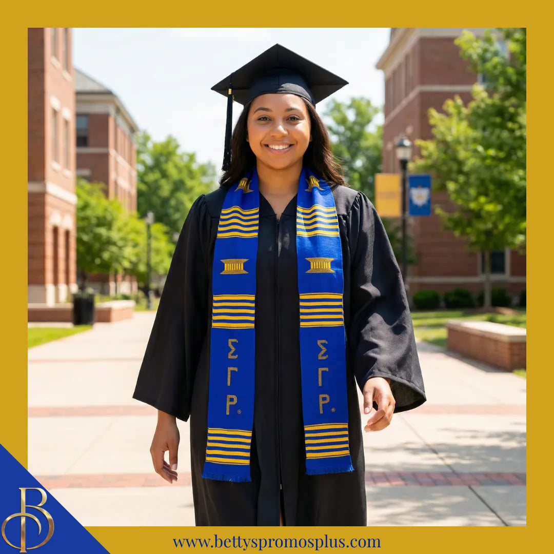 Sigma Gamma Rho ΣΓΡ Greek Letters Kente Cloth Graduation Stole-Sigma Gamma Rho Paraphernalia-Sigma Gamma Rho Graduation Stole-Betty's Promos Plus
