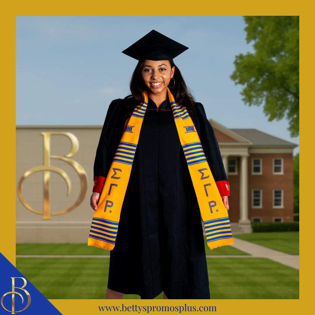 Sigma Gamma Rho ΣΓΡ Greek Letters Kente Cloth Graduation Stole-Sigma Gamma Rho Paraphernalia-Sigma Gamma Rho Graduation Stole-Betty's Promos Plus