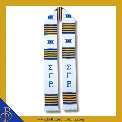 Sigma Gamma Rho ΣΓΡ Greek Letters Kente Cloth Graduation Stole-White-Sigma Gamma Rho Paraphernalia-Sigma Gamma Rho Graduation Stole-Betty's Promos Plus