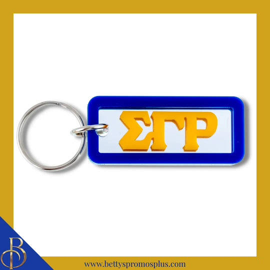 Sigma Gamma Rho ΣΓΡ Greek Letters Rectangular Acrylic Mirror Keychain with Blue Trim-Blue-Sigma Gamma Rho Paraphernalia-Sigma Gamma Rho Keychain-Betty's Promos Plus