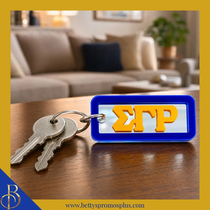 Sigma Gamma Rho ΣΓΡ Greek Letters Rectangular Acrylic Mirror Keychain with Blue Trim-Sigma Gamma Rho Paraphernalia-Sigma Gamma Rho Keychain-Betty's Promos Plus