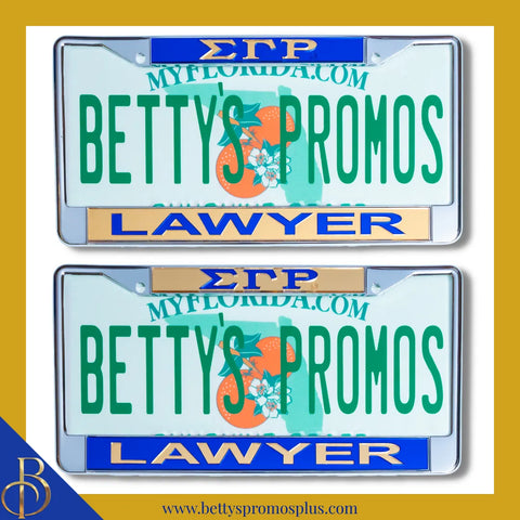 Sigma Gamma Rho ΣΓΡ Lawyer Chrome Laser Engraved Mirrored Acrylic Auto Tag License Plate Frame-Sigma Gamma Rho Paraphernalia-Sigma Gamma Rho Auto Tag Frame-Betty's Promos Plus