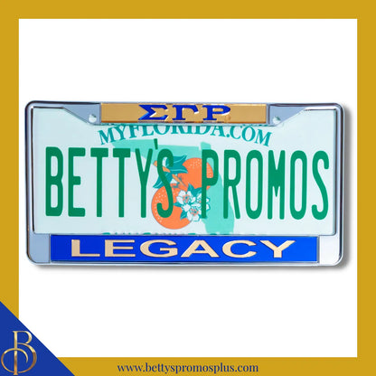 Sigma Gamma Rho ΣΓΡ Legacy Chrome Laser Engraved Mirrored Acrylic Auto Tag License Plate Frame-Gold Top-Blue Bottom-Sigma Gamma Rho Paraphernalia-Sigma Gamma Rho Auto Tag Frame-Betty's Promos Plus