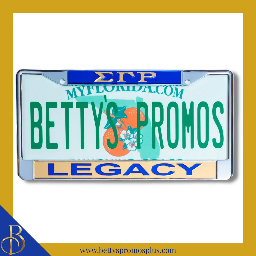 Sigma Gamma Rho ΣΓΡ Legacy Chrome Laser Engraved Mirrored Acrylic Auto Tag License Plate Frame-Sigma Gamma Rho Paraphernalia-Sigma Gamma Rho Auto Tag Frame-Betty's Promos Plus