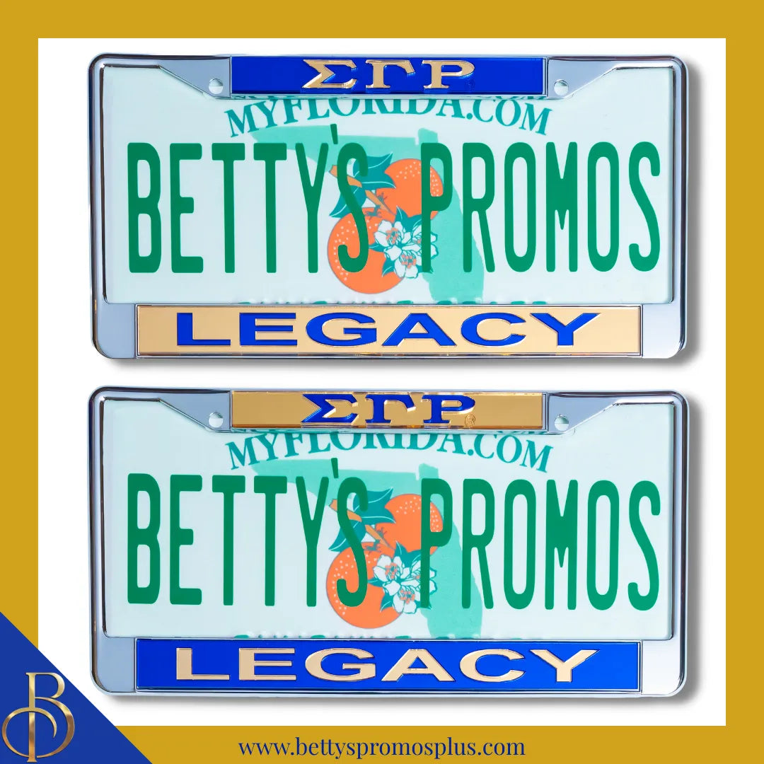 Sigma Gamma Rho ΣΓΡ Legacy Chrome Laser Engraved Mirrored Acrylic Auto Tag License Plate Frame-Sigma Gamma Rho Paraphernalia-Sigma Gamma Rho Auto Tag Frame-Betty's Promos Plus