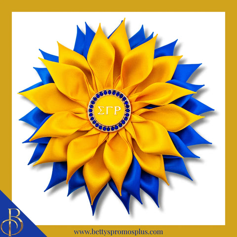 Sigma Gamma Rho ΣΓΡ Letters Silk Flower Brooch-Large - 6"-Gold-Sigma Gamma Rho Paraphernalia-Sigma Gamma Rho Lapel Pin-Betty's Promos Plus