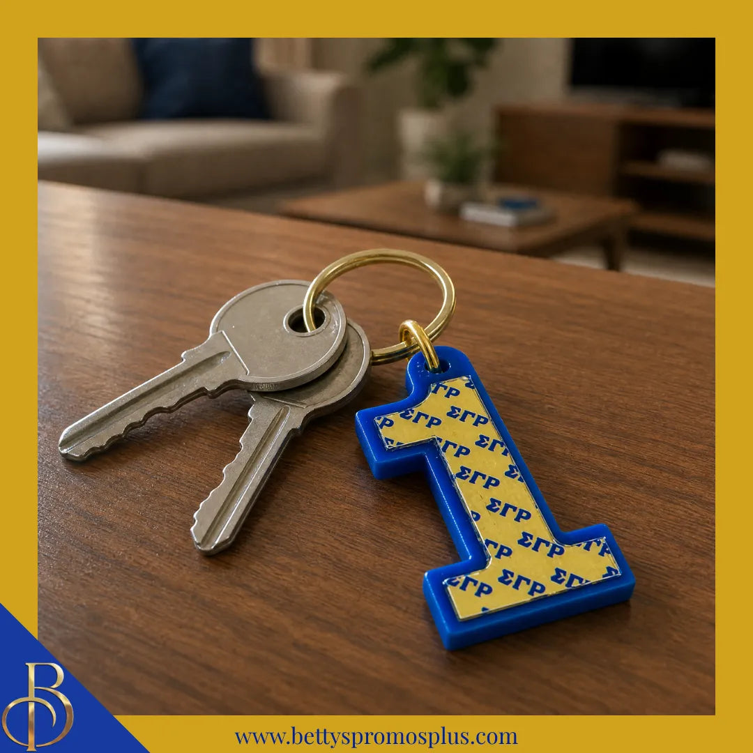 Sigma Gamma Rho ΣΓΡ Line Number Mirrored Acrylic Keychain Available 1-25-Sigma Gamma Rho Paraphernalia-Sigma Gamma Rho Keychain-Betty's Promos Plus