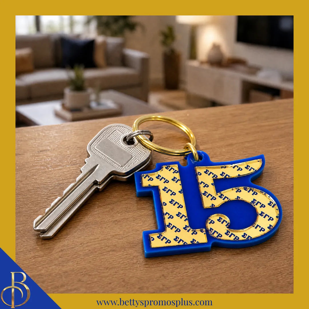 Sigma Gamma Rho ΣΓΡ Line Number Mirrored Acrylic Keychain Available 1-25-Sigma Gamma Rho Paraphernalia-Sigma Gamma Rho Keychain-Betty's Promos Plus