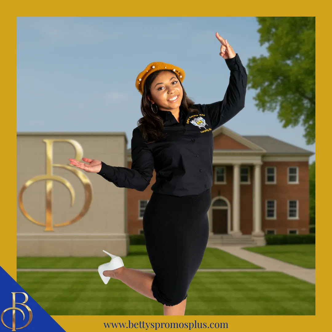 Sigma Gamma Rho ΣΓΡ Long Sleeve Button-Up Poplin Shirt with Embroidered Shield-Sigma Gamma Rho Paraphernalia-Sigma Gamma Rho Button-Up Shirts-Betty's Promos Plus