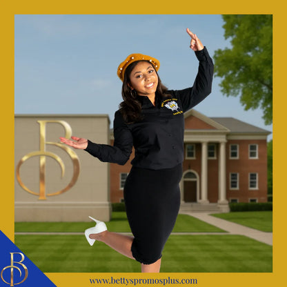 Sigma Gamma Rho ΣΓΡ Long Sleeve Button-Up Poplin Shirt with Embroidered Shield-Sigma Gamma Rho Paraphernalia-Sigma Gamma Rho Button-Up Shirts-Betty's Promos Plus