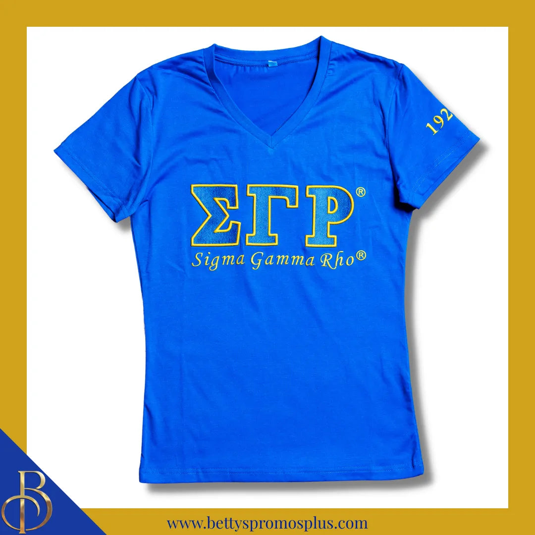 Sigma Gamma Rho ΣΓΡ Luxury Embroidered T-Shirt with 1922 Sleeve-Blue-Small-Sigma Gamma Rho Paraphernalia-Sigma Gamma Rho T-Shirts-Betty's Promos Plus