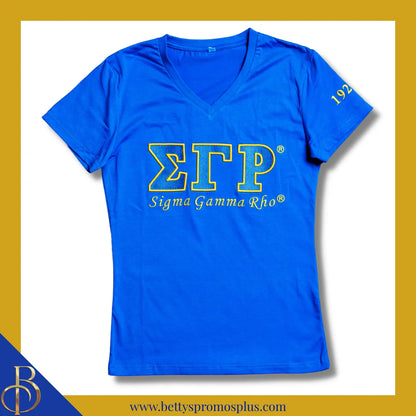 Sigma Gamma Rho ΣΓΡ Luxury Embroidered T-Shirt with 1922 Sleeve-Blue-Small-Sigma Gamma Rho Paraphernalia-Sigma Gamma Rho T-Shirts-Betty's Promos Plus