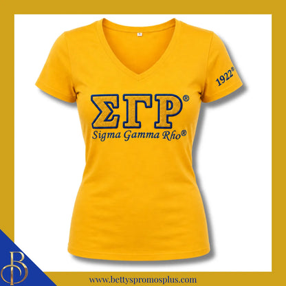 Sigma Gamma Rho ΣΓΡ Luxury Embroidered T-Shirt with 1922 Sleeve-Gold-Small-Sigma Gamma Rho Paraphernalia-Sigma Gamma Rho T-Shirts-Betty's Promos Plus