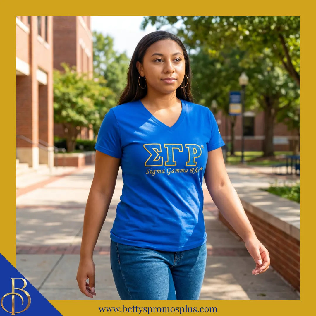 Sigma Gamma Rho ΣΓΡ Luxury Embroidered T-Shirt with 1922 Sleeve-Sigma Gamma Rho Paraphernalia-Sigma Gamma Rho T-Shirts-Betty's Promos Plus