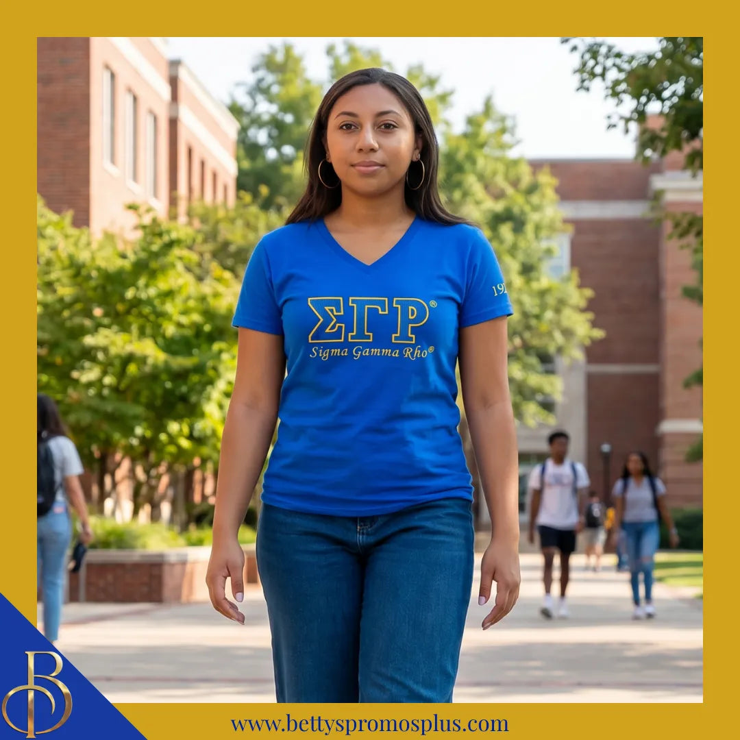 Sigma Gamma Rho ΣΓΡ Luxury Embroidered T-Shirt with 1922 Sleeve-Sigma Gamma Rho Paraphernalia-Sigma Gamma Rho T-Shirts-Betty's Promos Plus