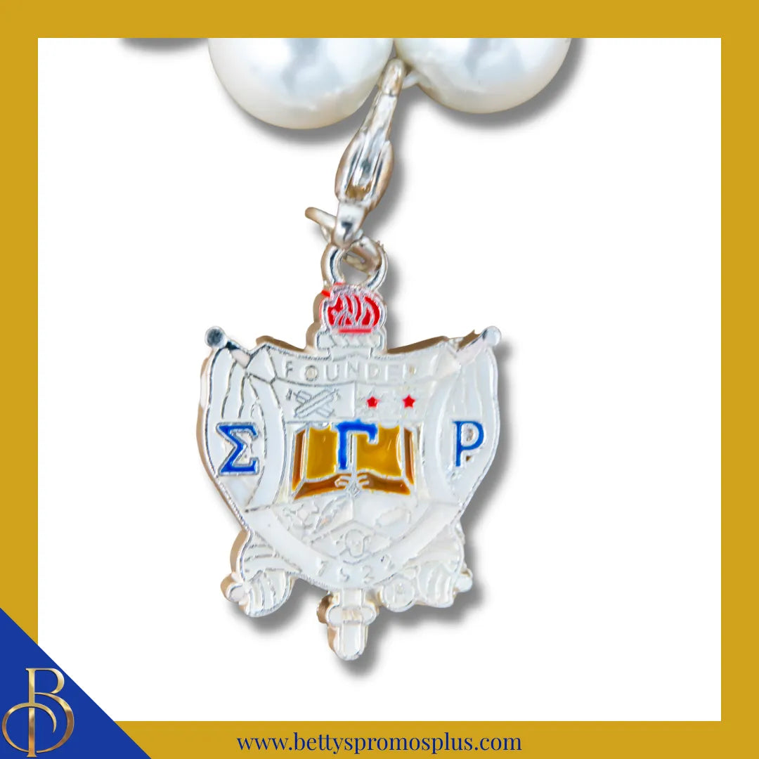 Sigma Gamma Rho ΣΓΡ Pearl and Shield Bracelet, ΣΓΡ Bracelet with ΣΓΡ Shield Charm-Sigma Gamma Rho Paraphernalia-Sigma Gamma Rho Bracelet-Betty's Promos Plus