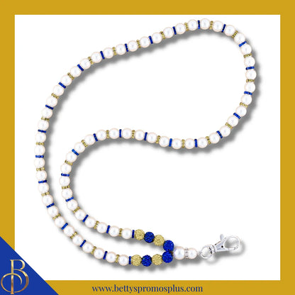 Sigma Gamma Rho ΣΓΡ Pearl Lanyard with Rhinestone Spacers-White-Lanyard-Sigma Gamma Rho Paraphernalia-Sigma Gamma Rho Lanyards-Betty's Promos Plus