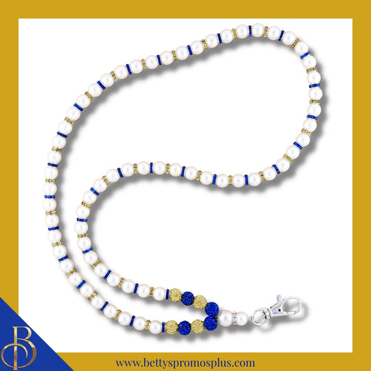 Sigma Gamma Rho ΣΓΡ Pearl Lanyard with Rhinestone Spacers-White-Lanyard-Sigma Gamma Rho Paraphernalia-Sigma Gamma Rho Lanyards-Betty's Promos Plus