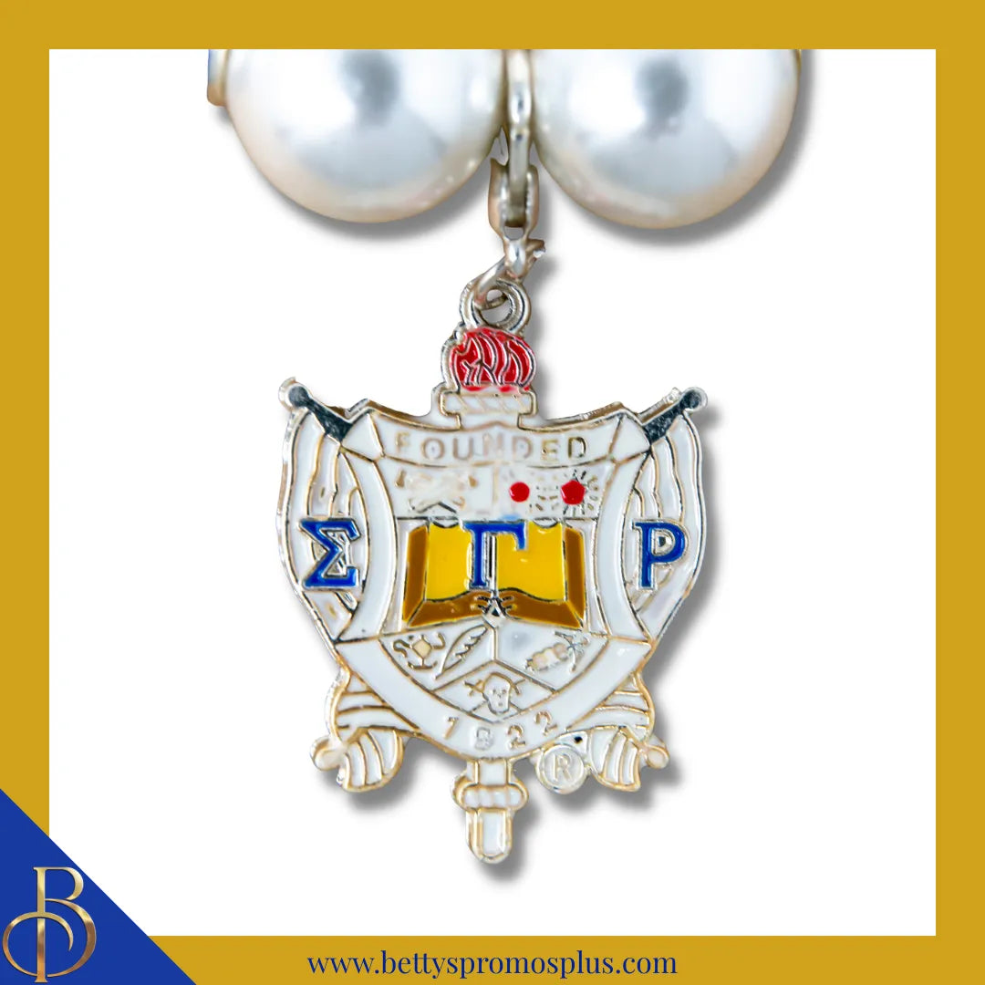 Sigma Gamma Rho ΣΓΡ Pearl Necklace with Shield Charm-Sigma Gamma Rho Paraphernalia-Sigma Gamma Rho Necklace-Betty's Promos Plus