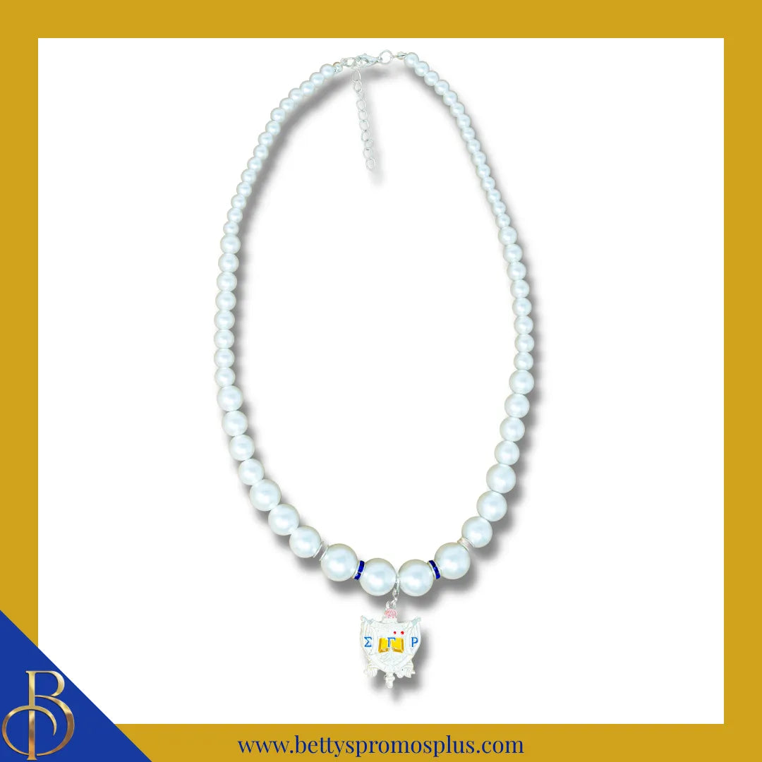 Sigma Gamma Rho ΣΓΡ Pearl Necklace with Shield Charm-Sigma Gamma Rho Paraphernalia-Sigma Gamma Rho Necklace-Betty's Promos Plus