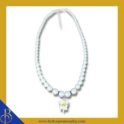Sigma Gamma Rho ΣΓΡ Pearl Necklace with Shield Charm-White-Sigma Gamma Rho Paraphernalia-Sigma Gamma Rho Necklace-Betty's Promos Plus