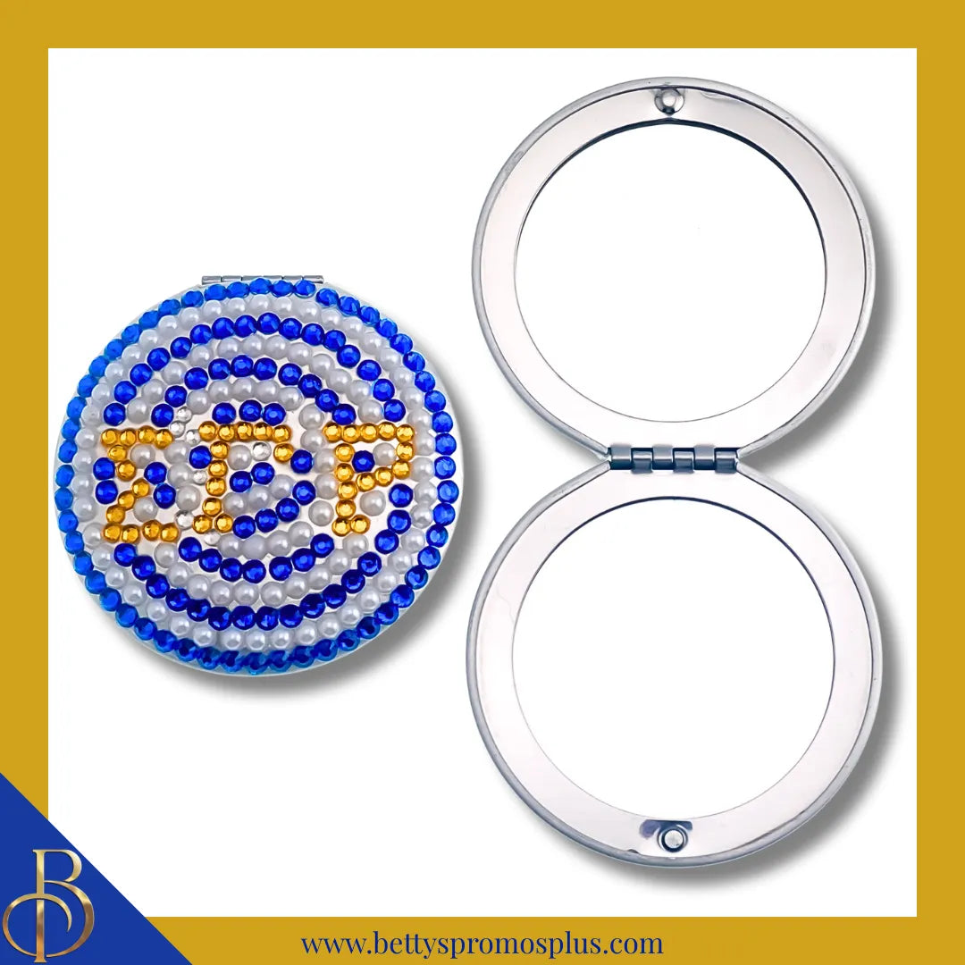 Sigma Gamma Rho ΣΓΡ Pearl & Rhinestone Bling Compact Mirror-Blue-Sigma Gamma Rho Paraphernalia-Sigma Gamma Rho Compact Mirror-Betty's Promos Plus